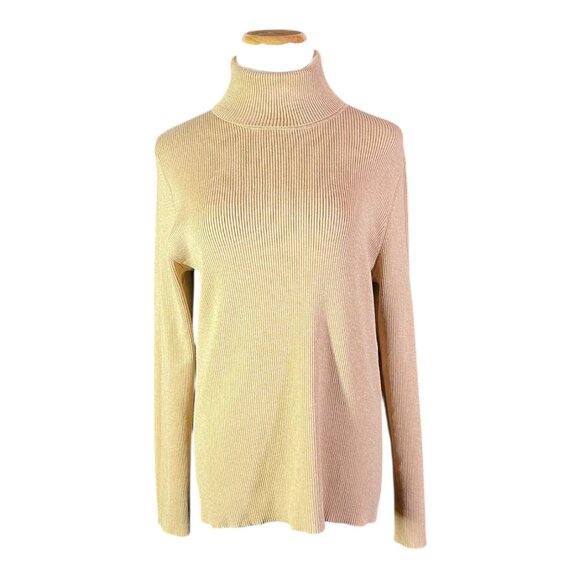 Chico's Size 3 (XL) Ribbed Knit Turtleneck Top or Light Sweater Tan - Picture 1 of 7